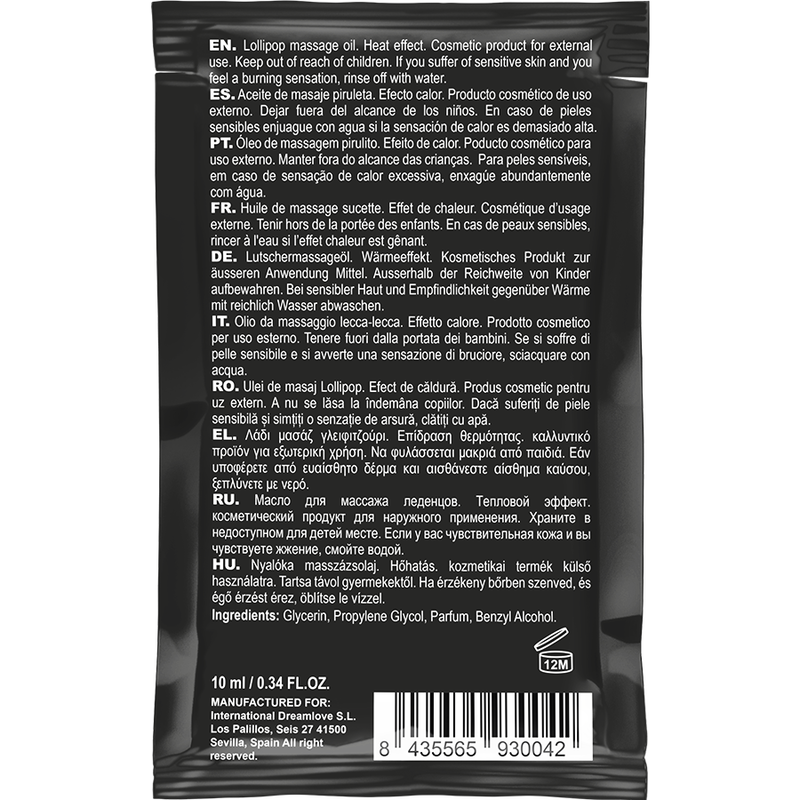 OLIO DA MASSAGGIO POCKET KISSABLE CON EFFETTO CALORE LOLLIPOP 10 ML - CHARME VIBE