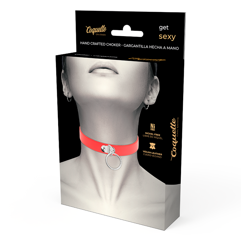 COLLANA IN PELLE VEGANA ROSSA ACCESSORIO FETISH DONNA - CHARME VIBE