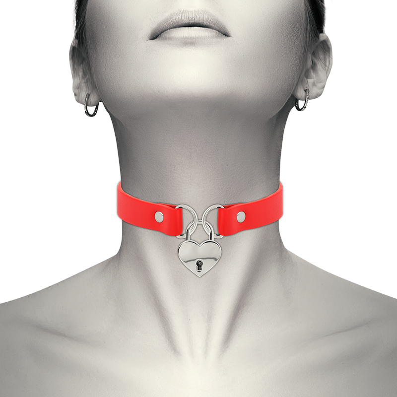 COLLANA IN PELLE VEGANA ROSSA CON ACCESSORIO CUORE CON CHIAVE - CHARME VIBE