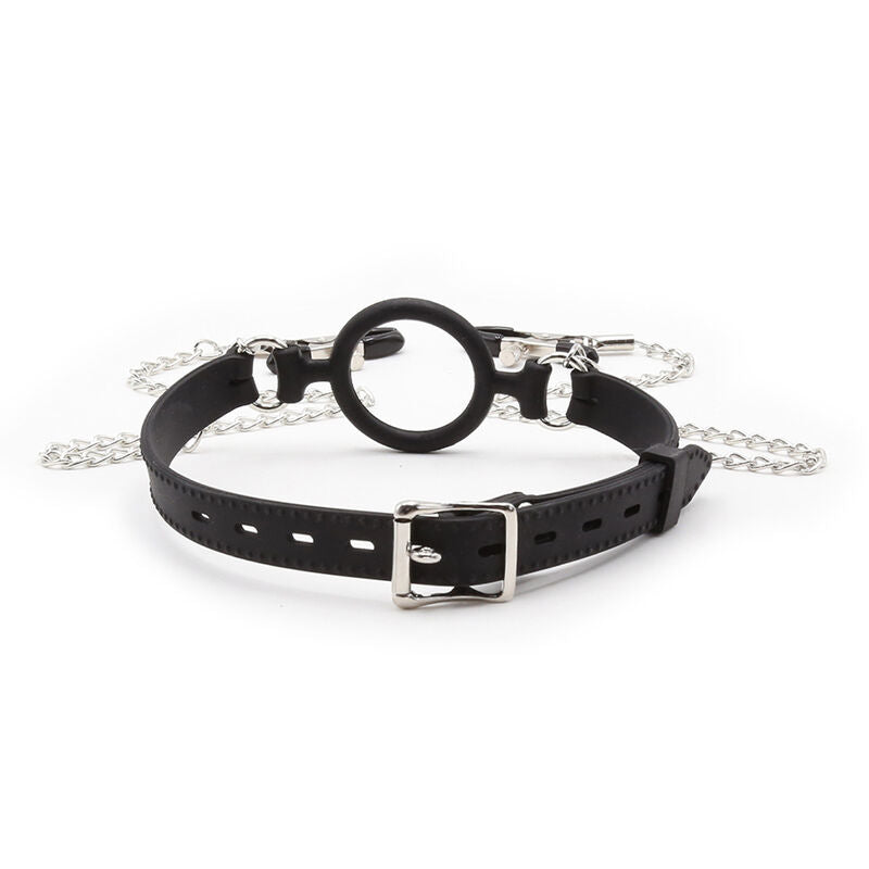 Bavaglio ad anello con catenelle e pinze per capezzoli -CHARME VIBE