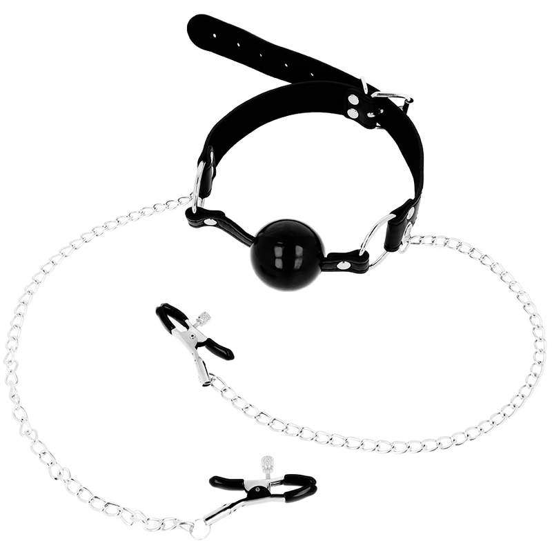 OHMAMA FETISH BLACK BALL GAG WITH NIPPLE CLAMPS - CHARME VIBE