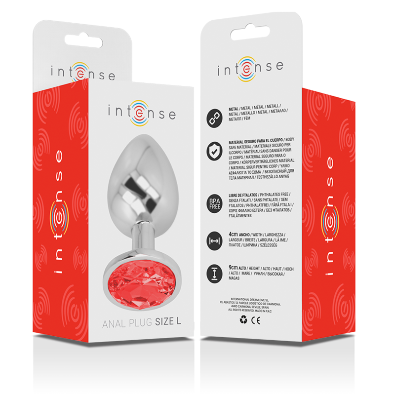 PLUG ANALE IN METALLO ALLUMINIO CON CRISTALLO ROSSO MISURA L - CHARME VIBE