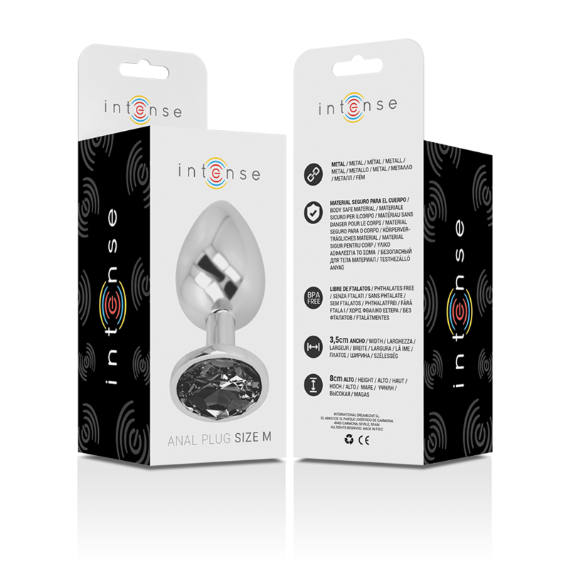 PLUG ANALE IN METALLO ALLUMINIO CON VETRO NERO TAGLIA M - CHARME VIBE