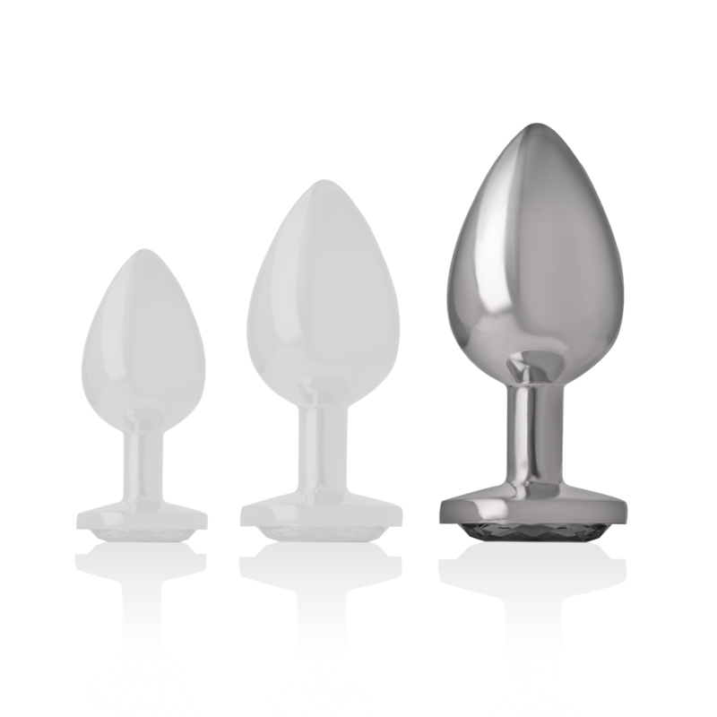 PLUG ANALE IN METALLO ALLUMINIO CON VETRO NERO TAGLIA L - CHARME VIBE