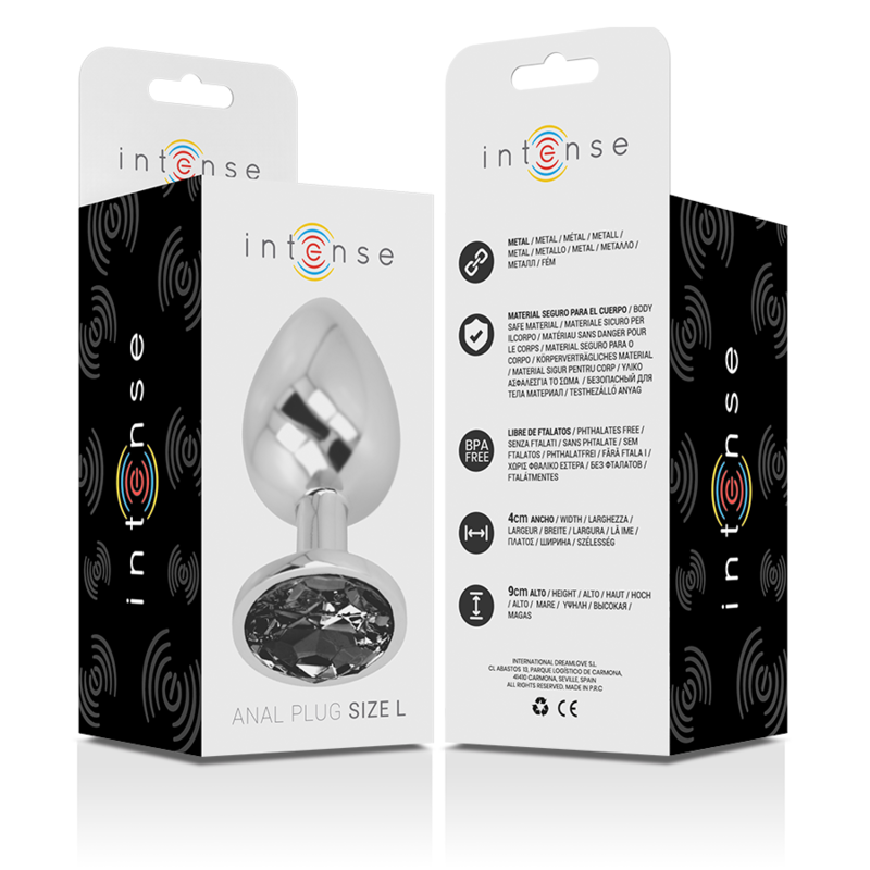 PLUG ANALE IN METALLO ALLUMINIO CON VETRO NERO TAGLIA L - CHARME VIBE