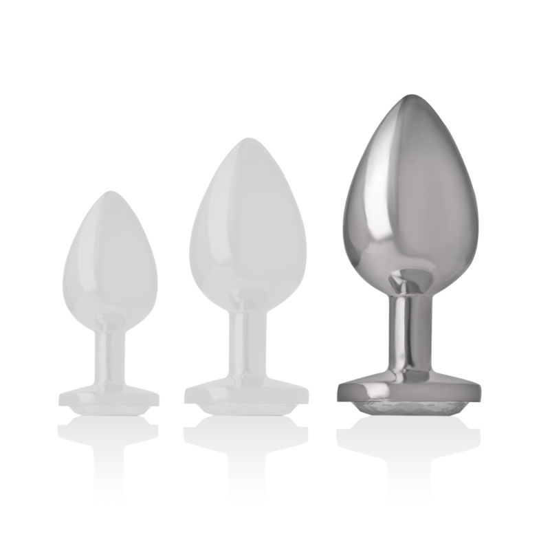 PLUG ANALE IN METALLO ALLUMINIO CON CRISTALLO ARGENTO MISURA L - CHARME VIBE