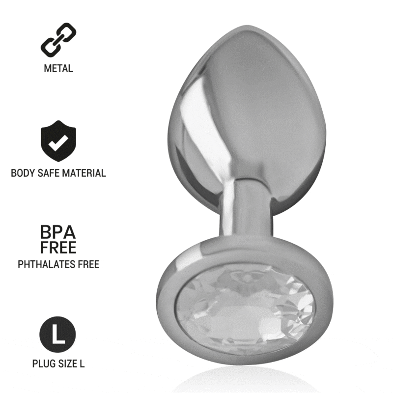 PLUG ANALE IN METALLO ALLUMINIO CON CRISTALLO ARGENTO MISURA L - CHARME VIBE