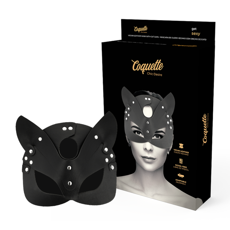 MASCHERA VEGANA IN PELLE CON ORECCHIE DI GATTO - CHARME VIBE