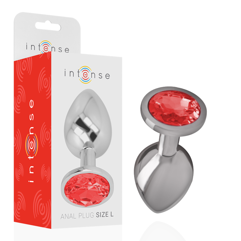 PLUG ANALE IN METALLO ALLUMINIO CON CRISTALLO ROSSO MISURA L - CHARME VIBE