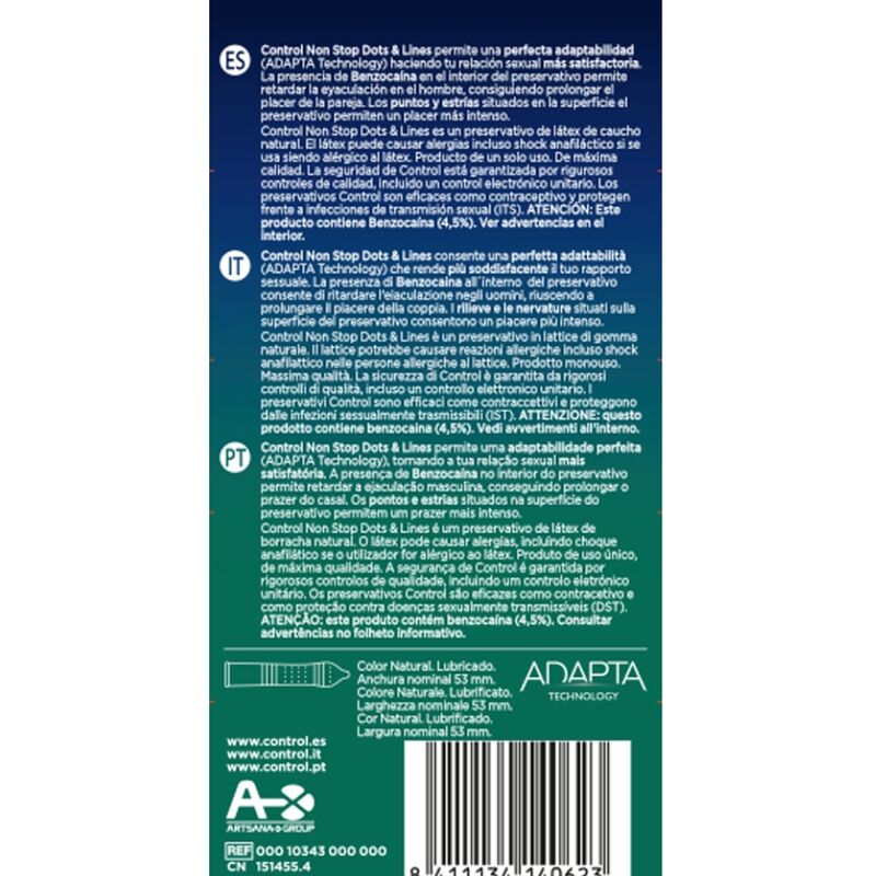 NONSTOP DOTS AND LINES CONDOMS 12 UNITS - CHARME VIBE