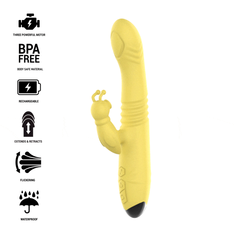 VIBRATORE MULTIFUNZIONE TOKY UP & DOWN CON STIMOLATORE CLITORALE GIALLO - CHARME VIBE