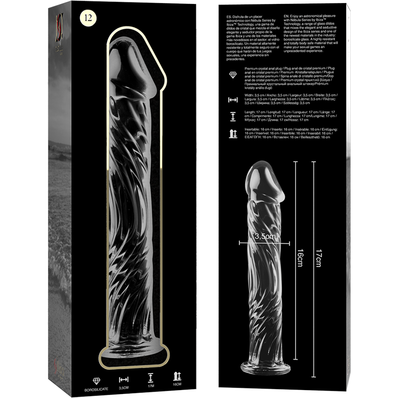 MODELLO 12 DILDO IN VETRO BOROSILICATO TRASPARENTE 17 CM O 3.5 CM - CHARME VIBE