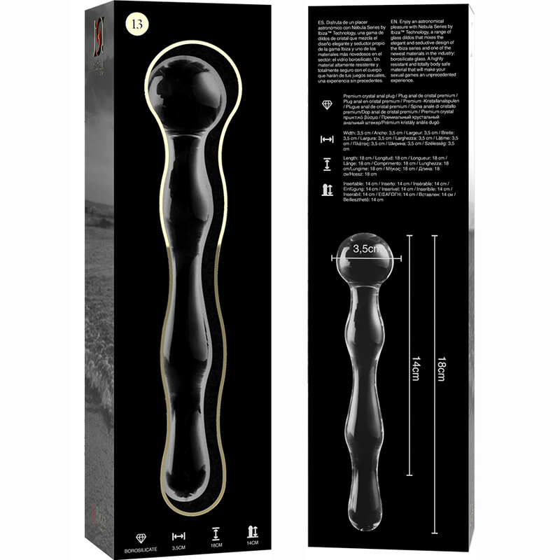 MODELLO 13 DILDO IN VETRO BOROSILICATO TRASPARENTE 18 CM O 3.5 CM - CHARME VIBE