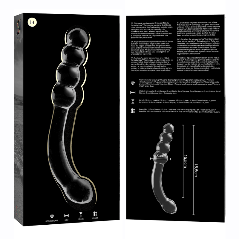 MODELLO 14 DILDO IN VETRO BOROSILICATO TRASPARENTE 18.5 CM O 3 CM - CHARME VIBE