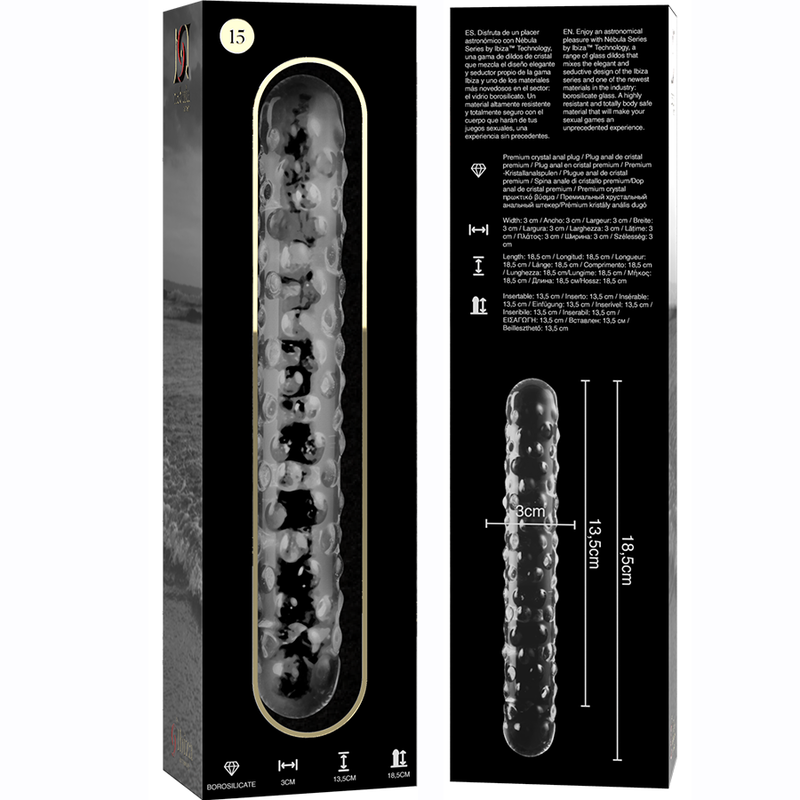 MODELLO 15 DILDO IN VETRO BOROSILICATO TRASPARENTE 18.5 CM O 3 CM - CHARME VIBE