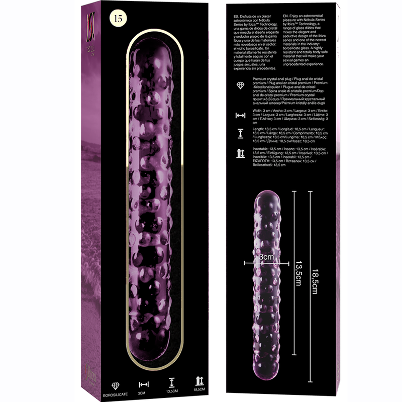 MODELLO 15 DILDO IN VETRO BOROSILICATO ROSA 18.5 CM O 3 CM - CHARME VIBE