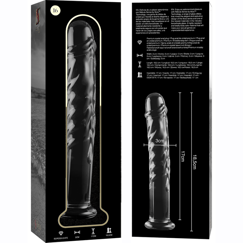 MODELLO 16 DILDO IN VETRO BOROSILICATO TRASPARENTE 18.5 CM O 3 CM - CHARME VIBE