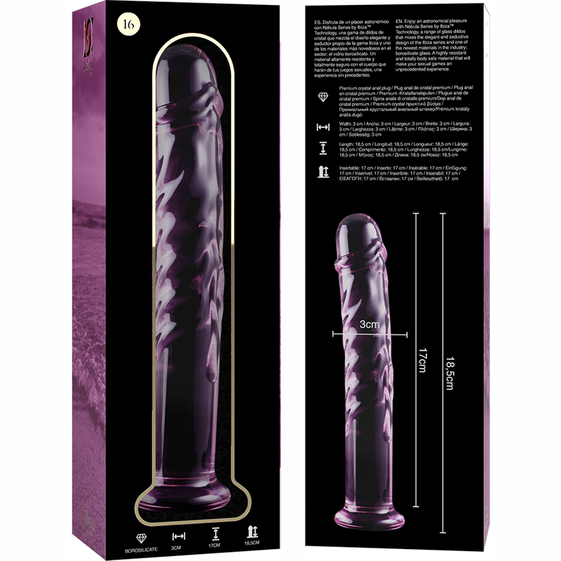 MODELLO 16 DILDO IN VETRO BOROSILICATO ROSA 18.5 CM O 3 CM - CHARME VIBE