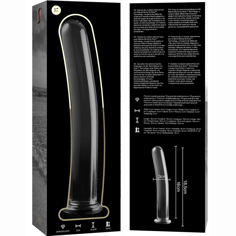 MODELLO 17 DILDO IN VETRO BOROSILICATO TRASPARENTE 18.5 CM O 3 CM - CHARME VIBE