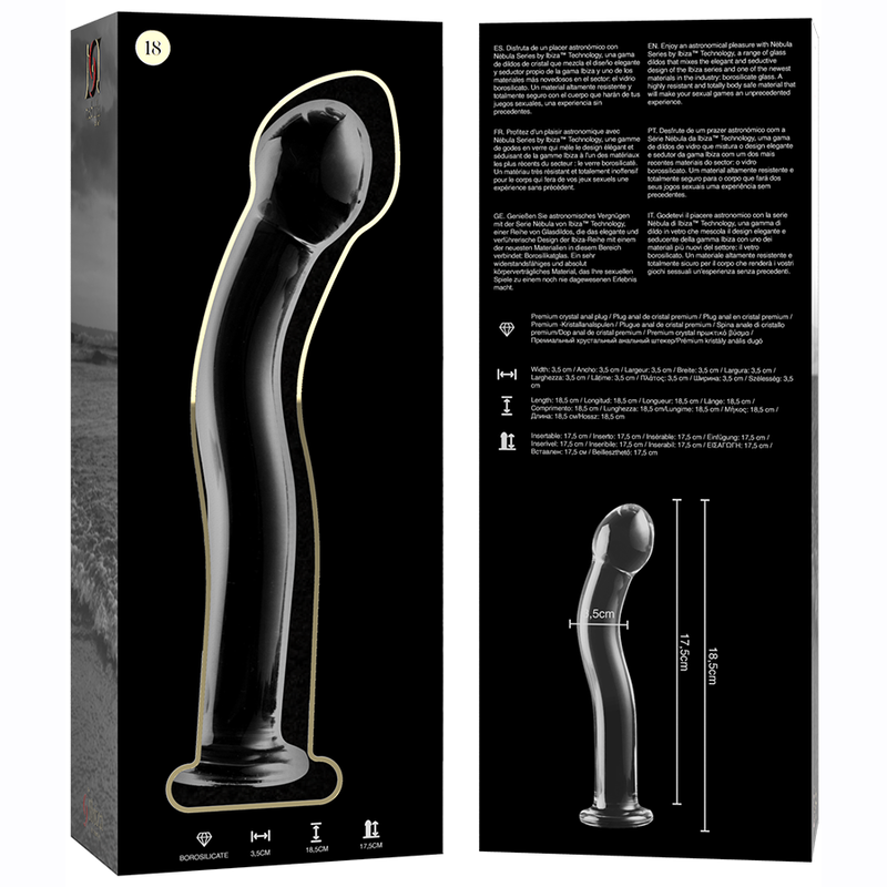 MODELLO 18 DILDO IN VETRO BOROSILICATO TRASPARENTE 18.5 CM O 3.5 CM - CHARME VIBE