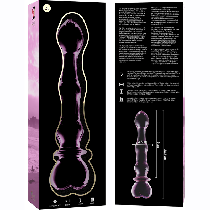 MODELLO 21 DILDO IN VETRO BOROSILICATO ROSA 20.5 CM O 3.5 CM - CHARME VIBE