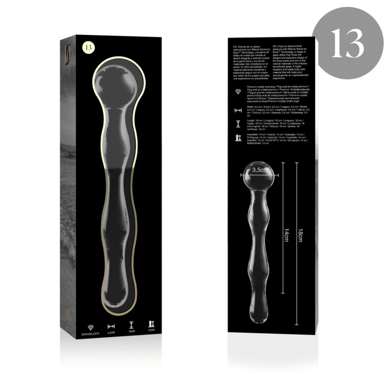 MODELLO 13 DILDO IN VETRO BOROSILICATO TRASPARENTE 18 CM O 3.5 CM - CHARME VIBE