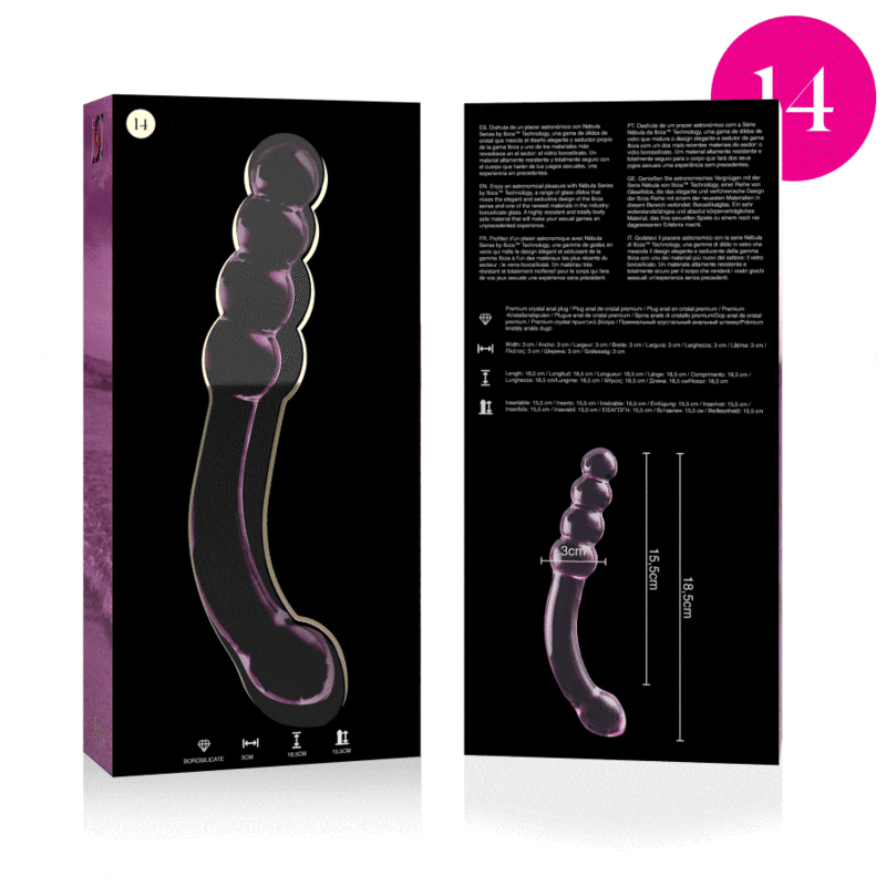 MODELLO 14 DILDO IN VETRO BOROSILICATO ROSA 18.5 CM O 3 CM - CHARME VIBE