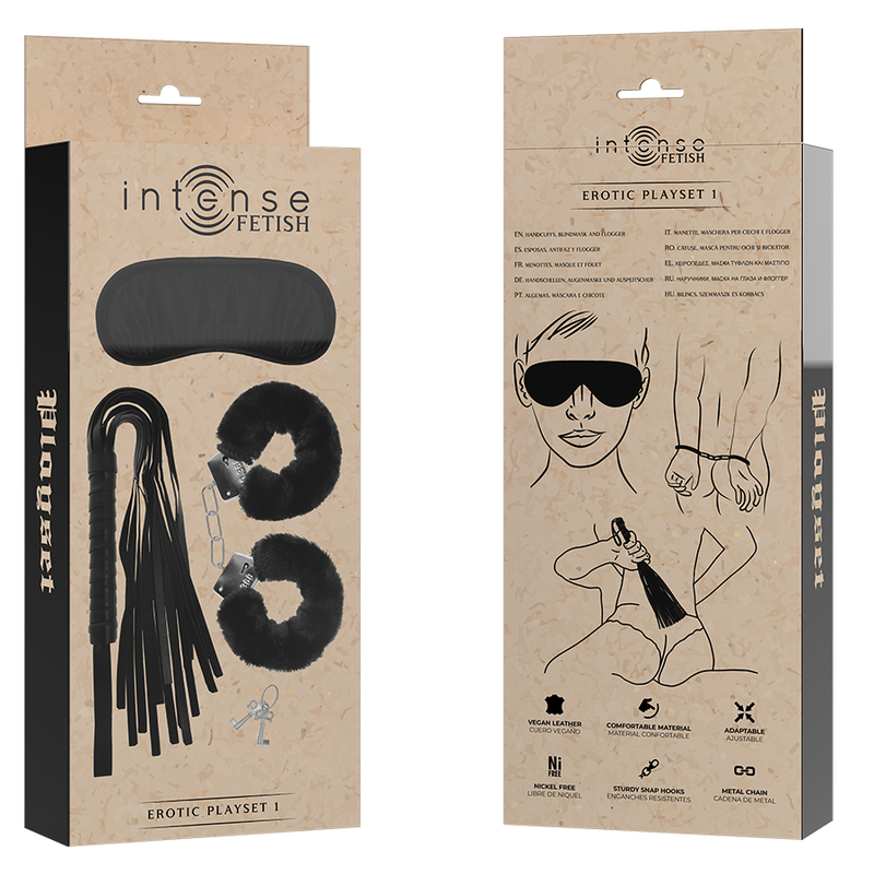 PLAYSET EROTICO 1 CON MANETTE, MASCHERA CIECA E FLOGGER - CHARME VIBE