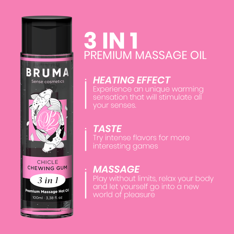 OLIO DA MASSAGGIO PREMIUM EFFETTO CALORE SAPORE GOMMA 3 IN 1 - 100 ML - CHARME VIBE