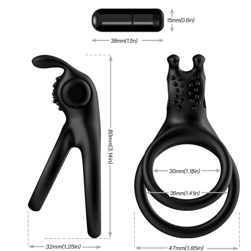 ANELLO VIBRATORE DOPPIO TRAVELLER PER COPPIA RABBIT BLACK - CHARME VIBE