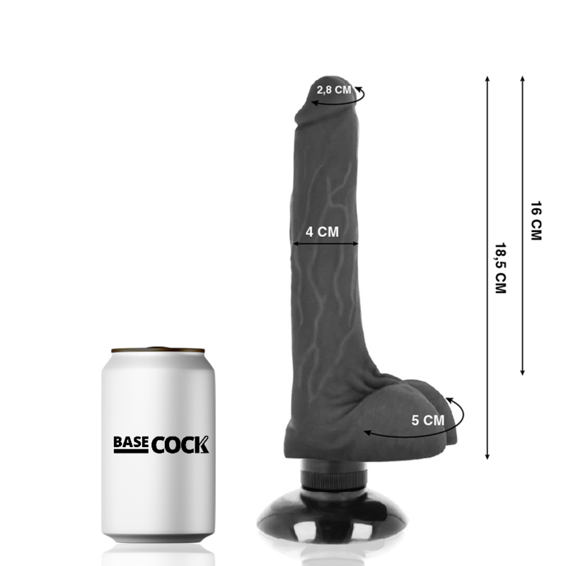 VIBRATORE REALISTICO BASECOCK 2-1 NERO 18.5 CM O 4 CM - CHARME VIBE