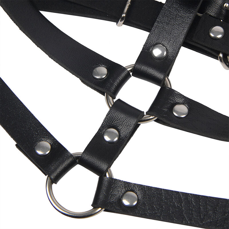 PETTORINA CON ANELLO IN PELLE NERA TAGLIA UNICA