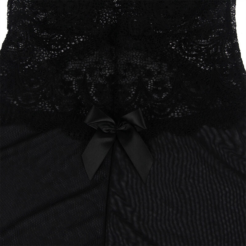 BABYDOLL TULLE CON DETTAGLI PIZZO E FIORI NERO S/M - CHARME VIBE