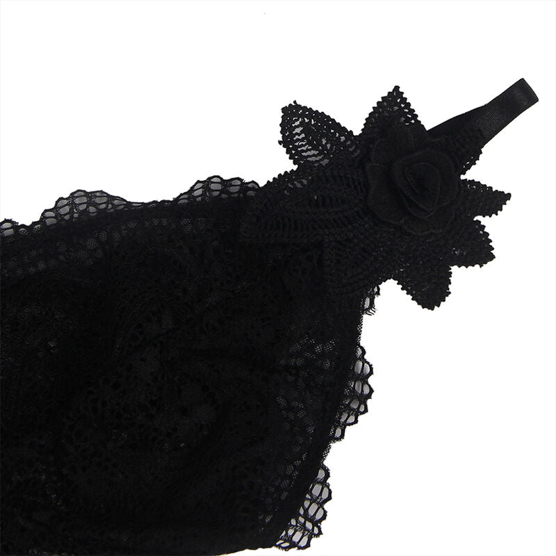 BABYDOLL TULLE CON DETTAGLI PIZZO E FIORI NERO S/M - CHARME VIBE
