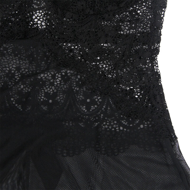 BABYDOLL TULLE CON DETTAGLI PIZZO E FIORI NERO S/M - CHARME VIBE