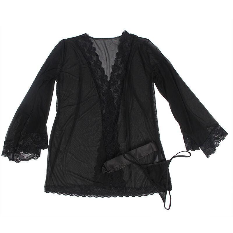 VESTAGLIA IN TESSUTO TRASPARENTE CON DETTAGLI IN PIZZO NERO L/XL - CHARME VIBE