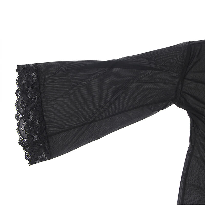 VESTAGLIA IN TESSUTO TRASPARENTE CON DETTAGLI IN PIZZO NERO L/XL - CHARME VIBE