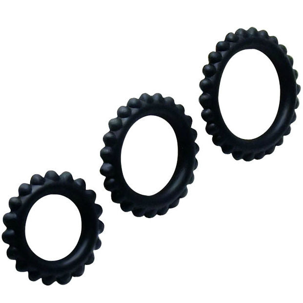 TITAN SET 3 PZ ANELLI PER IL PENE NERO 2.8 + 2.4 + 1.9 CM - CHARME VIBE