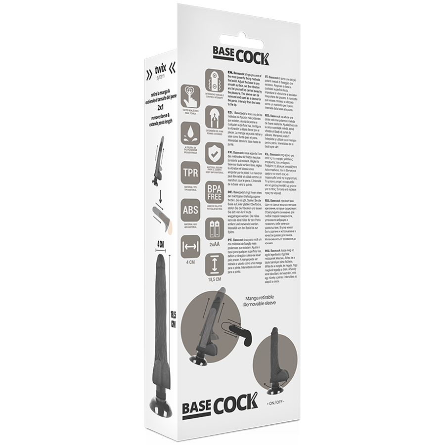 VIBRATORE REALISTICO BASECOCK 2-1 NERO 18.5 CM O 4 CM - CHARME VIBE