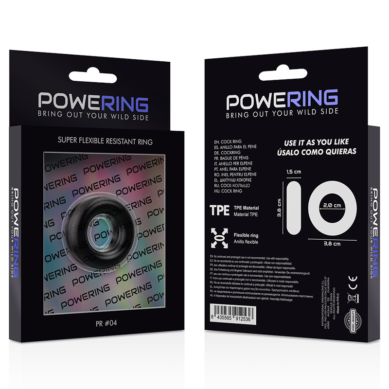 ANELLO PER PENE SUPER FLESSIBILE E RESISTENTE 3,8 CM PR04 NERO - CHARME VIBE