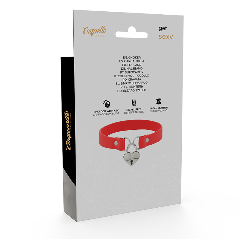 COLLANA IN PELLE VEGANA ROSSA CON ACCESSORIO CUORE CON CHIAVE - CHARME VIBE