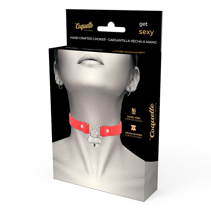 COLLANA IN PELLE VEGANA ROSSA CON ACCESSORIO CUORE CON CHIAVE - CHARME VIBE