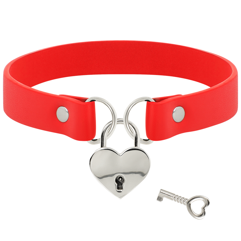 COLLANA IN PELLE VEGANA ROSSA CON ACCESSORIO CUORE CON CHIAVE - CHARME VIBE