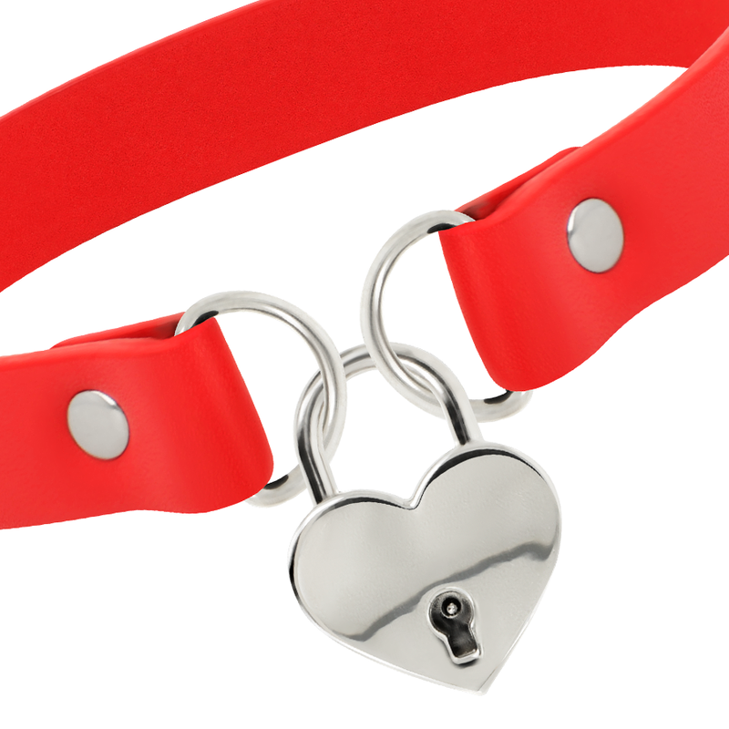 COLLANA IN PELLE VEGANA ROSSA CON ACCESSORIO CUORE CON CHIAVE - CHARME VIBE