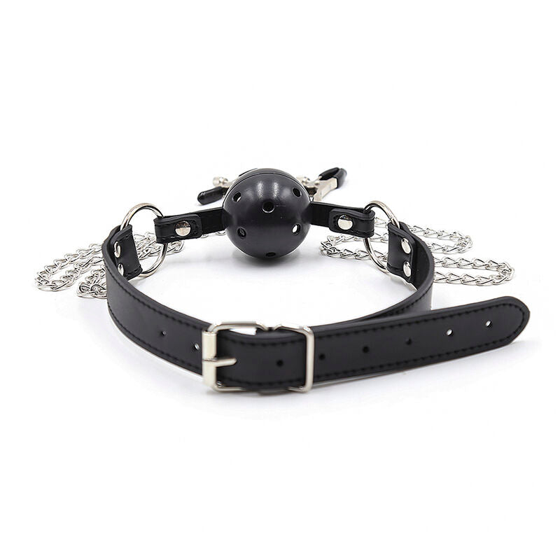 BALL GAG CON VENTOLE E MORSETTI PER CAPEZZOLI -CHARME VIBE