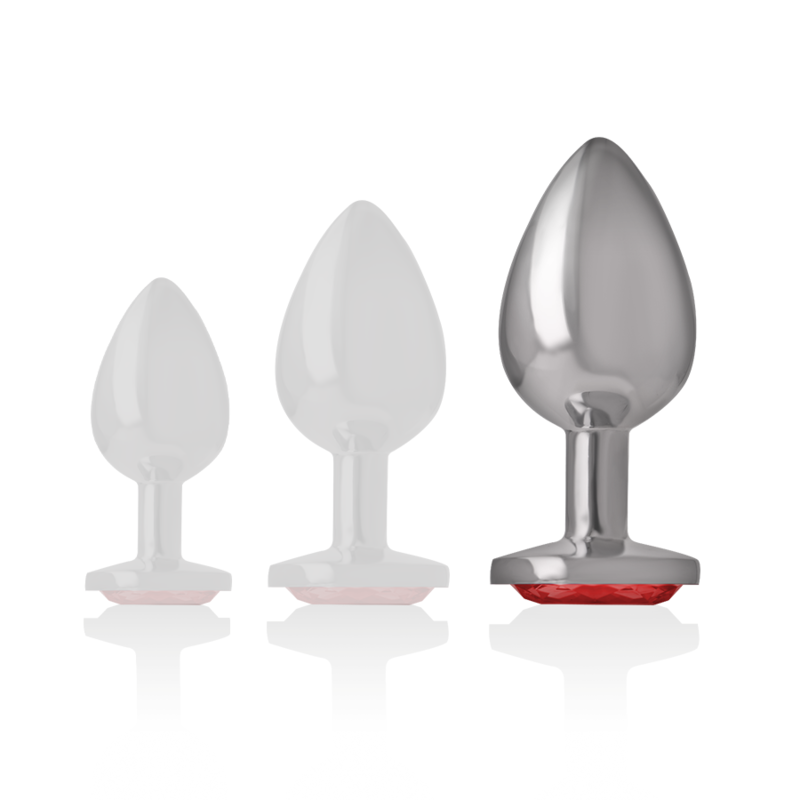 PLUG ANALE IN METALLO ALLUMINIO CON CRISTALLO ROSSO MISURA L - CHARME VIBE