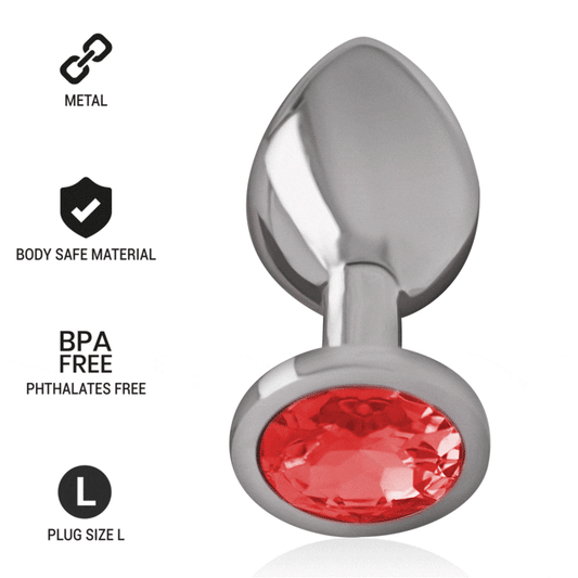 PLUG ANALE IN METALLO ALLUMINIO CON CRISTALLO ROSSO MISURA L - CHARME VIBE