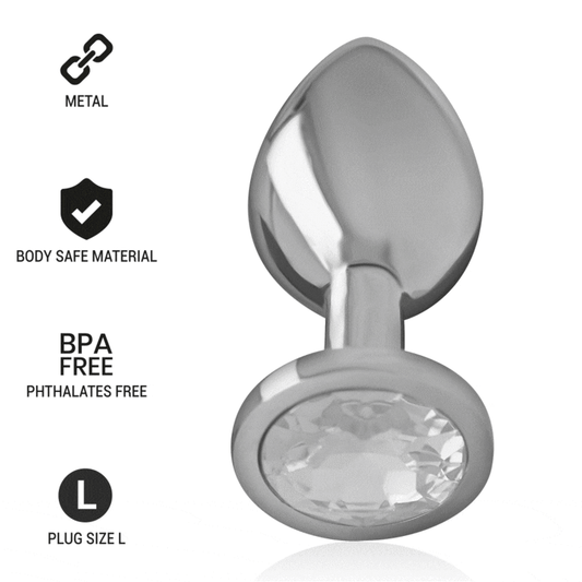 PLUG ANALE IN METALLO ALLUMINIO CON CRISTALLO ARGENTO MISURA L - CHARME VIBE