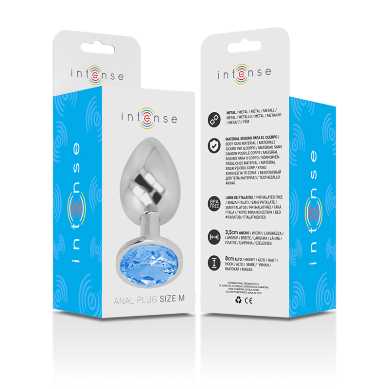 PLUG ANALE IN METALLO ALLUMINIO CON VETRO BLU TAGLIA M - CHARME VIBE