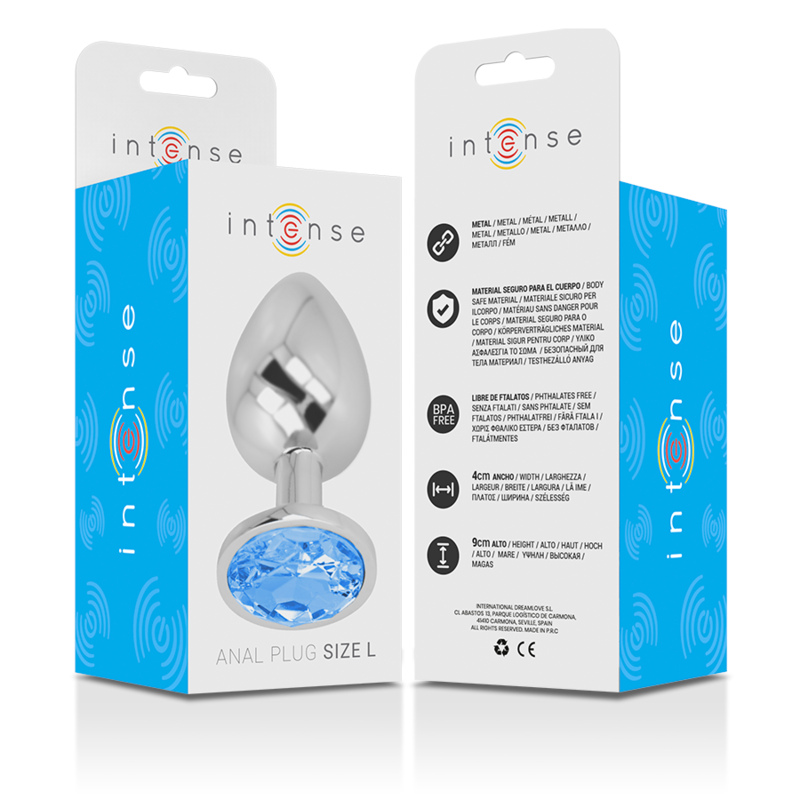 PLUG ANALE IN METALLO ALLUMINIO CON CRISTALLO BLU TAGLIA L - CHARME VIBE